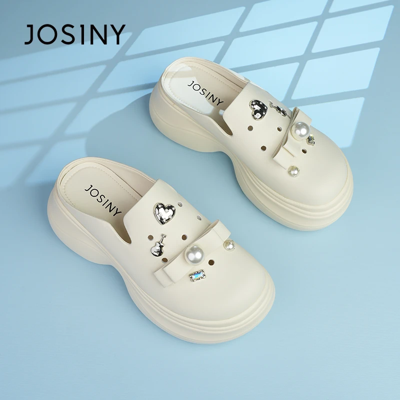 卓诗尼2025夏季新款蝴蝶结洞洞鞋鞋皮质柔软不臭脚增高显瘦包头拖