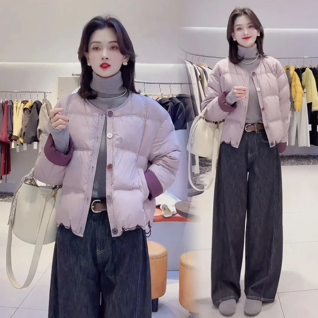 时尚洋气短款棉服女2025冬季新款百搭显瘦小个子保暖拼色棉衣外套