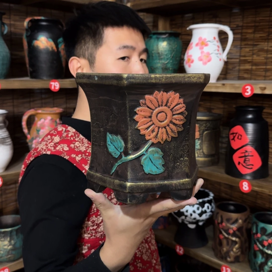 带孔高端浮雕花盆炸炸炸炸