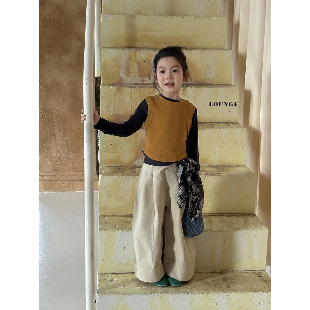 Harper kids 韩系女童时髦撞色宽松背心打底衫两件套 H25A030740