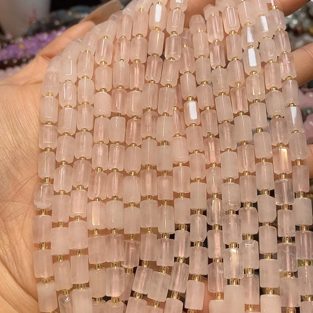 玛瑙/玉髓未镶嵌珠宝半成品天然粉晶六角柱一条6✖️9