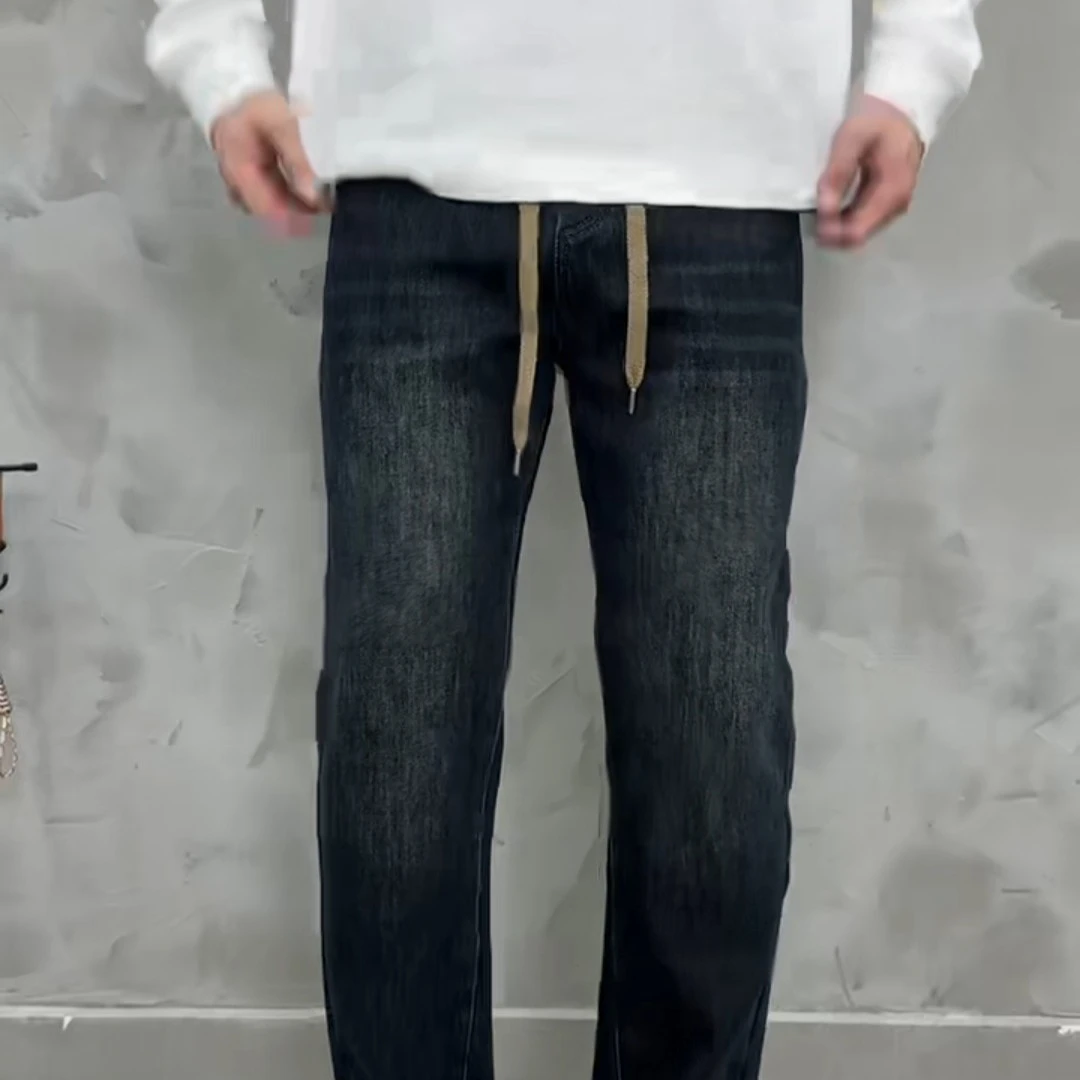 冬季美式cleanfi抽绳小脚萝卜加绒牛仔裤