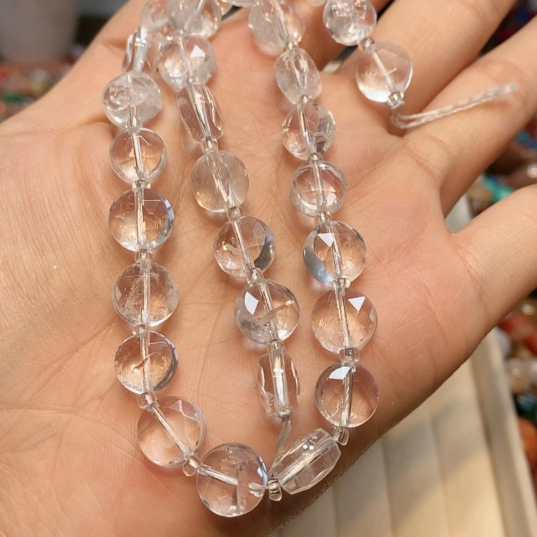 散珠玛瑙/玉髓10mm白水晶圆饼一条