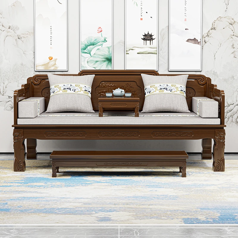 虎脚罗汉床实木新中式菠萝格木家具源头工厂原木家具