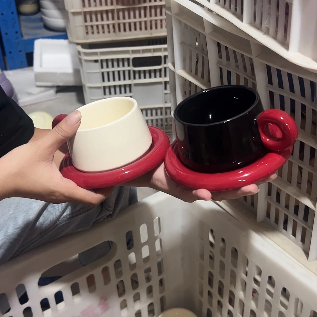 瓷片黑白咖啡杯两套微瑕