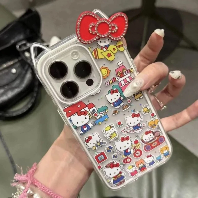 猫耳卡通KT猫适用iPhone16promax甜美苹果15手机壳可爱14少女心13