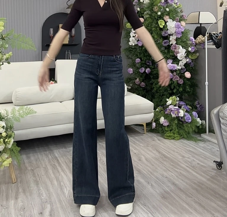 大妍定制~【颜值牛仔】显瘦直筒阔腿牛仔裤秋百搭高腰微喇拖地裤