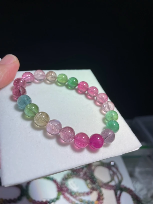 天然碧玺手链人鱼色标9.3毫米