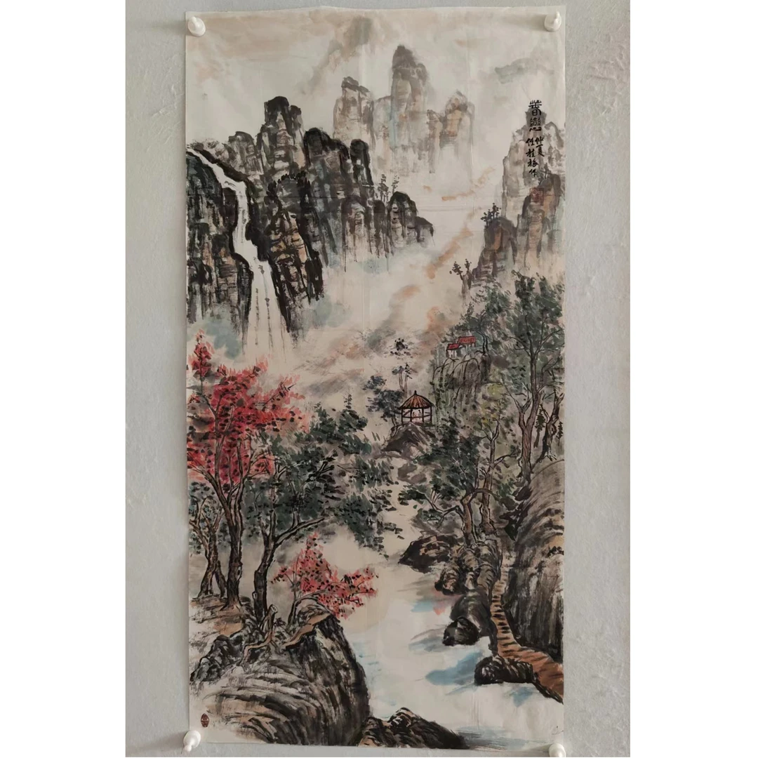 1020 纯手绘老字画《春峦》中堂  尺寸  137×68