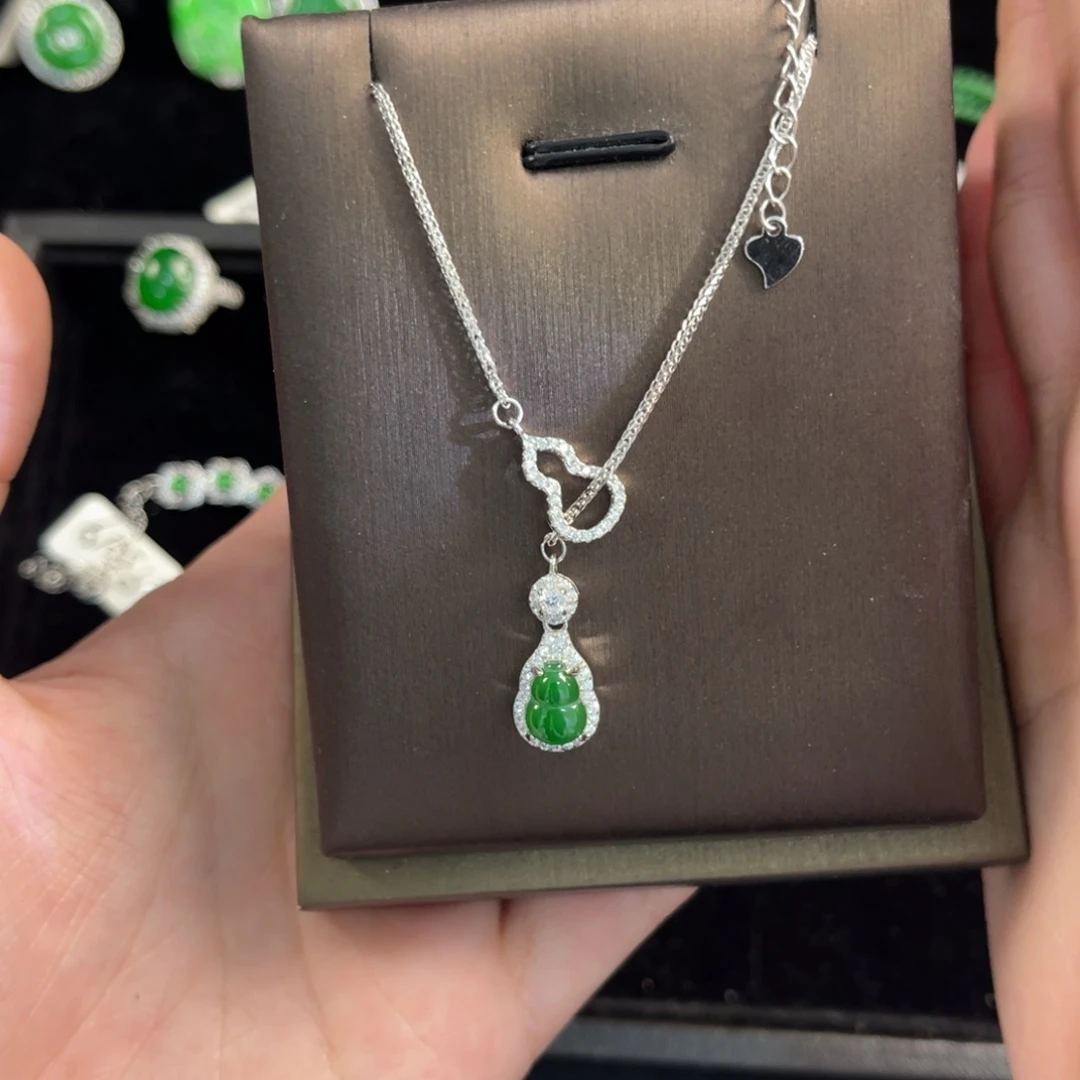 翡翠银S925镶嵌戒指葫芦套链