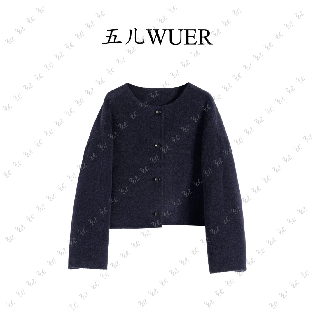 【五儿WUER】259103绵羊毛秋冬气质百搭短款格子双面呢大衣外套女