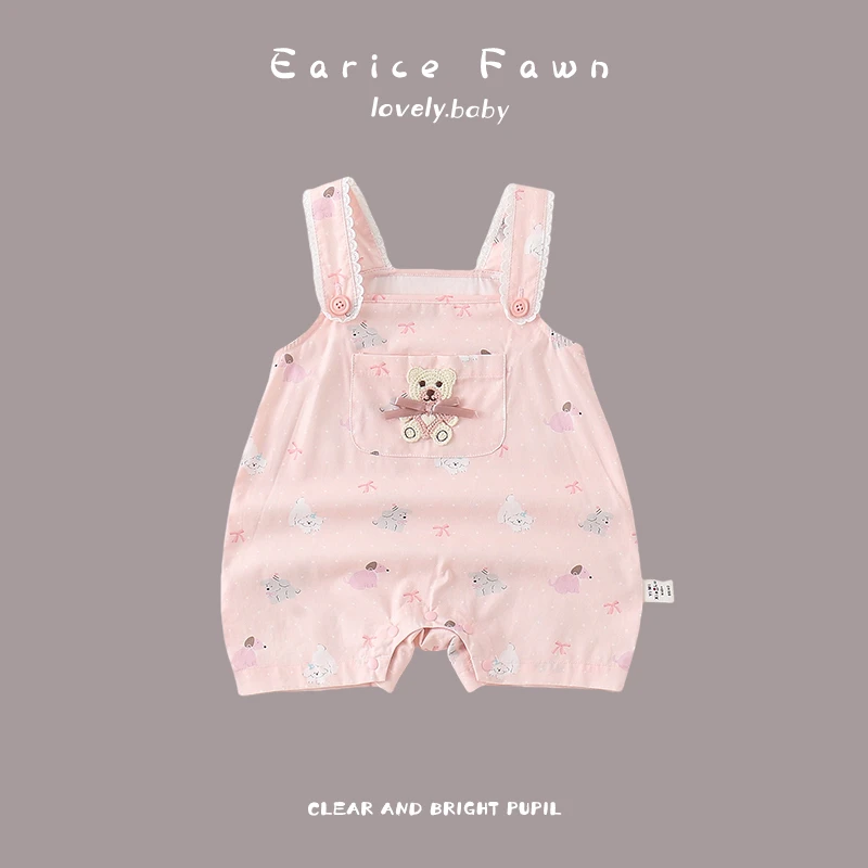 DZ女宝宝夏天无袖吊带连体衣婴幼儿超萌可爱薄款哈衣满月百天生日