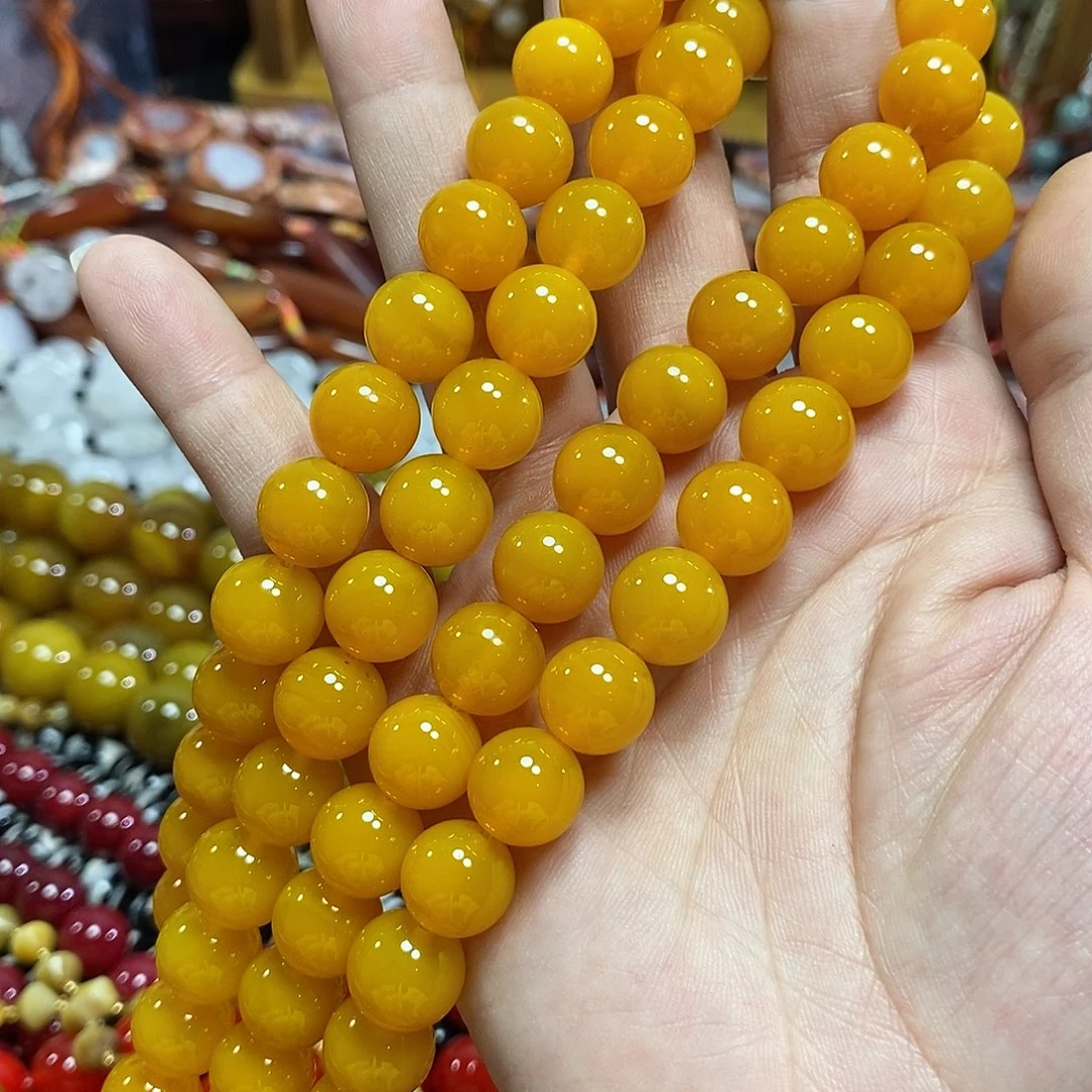 玛瑙/玉髓未镶嵌珠宝半成品鸡油黄玛瑙一条卡12mm