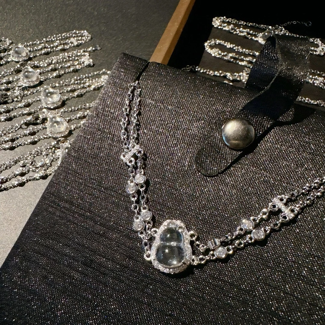 合金锆石手链 银色时尚葫芦双层天然黑色白色石手链双色链条饰品