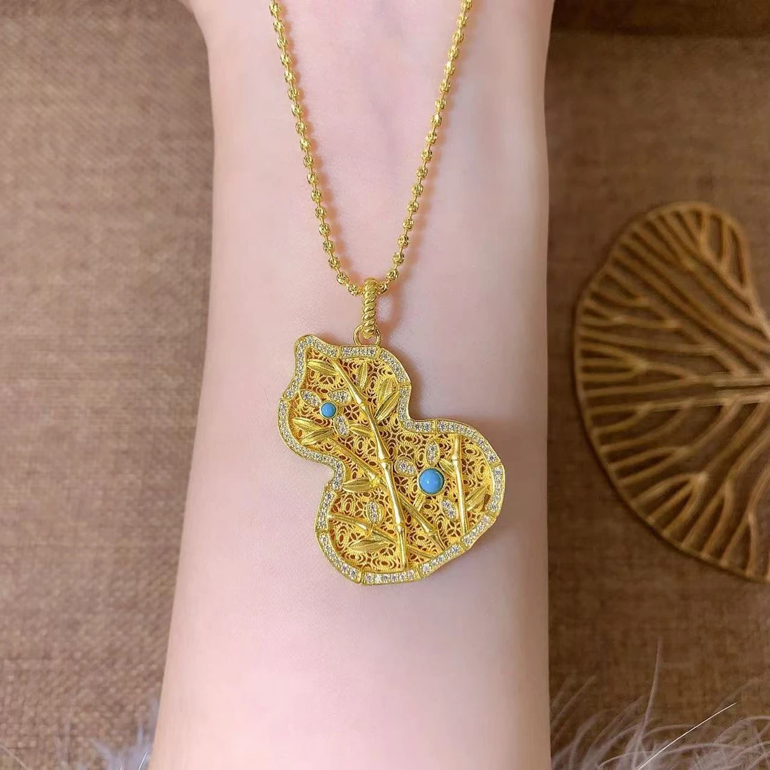 【伟新源】足金999 镶嵌工艺 竹满福禄吊坠（不含链）