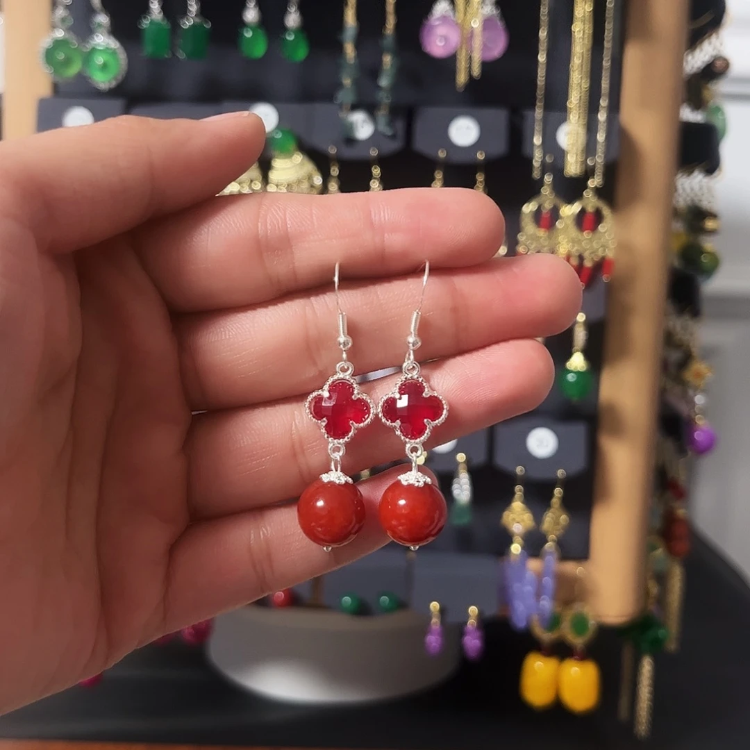 锆石纯铜925银耳饰