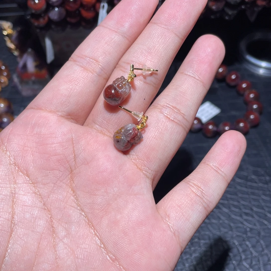 青***丝水晶吊坠(不含链)银S925镶嵌极光貔貅耳坠