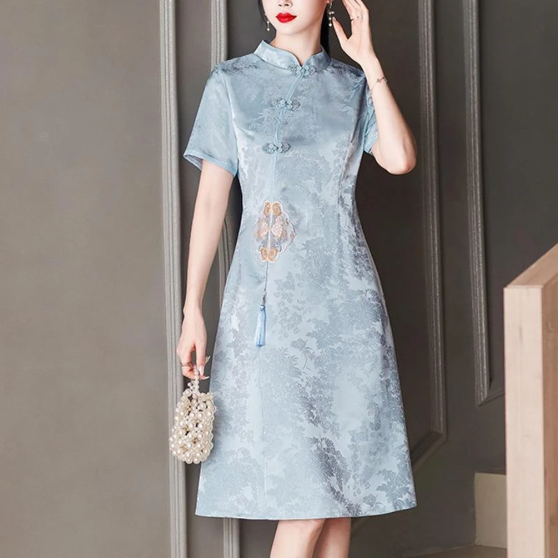 改良版旗袍中式连衣裙女2025夏季新款年轻款遮肚显瘦日常可穿裙子