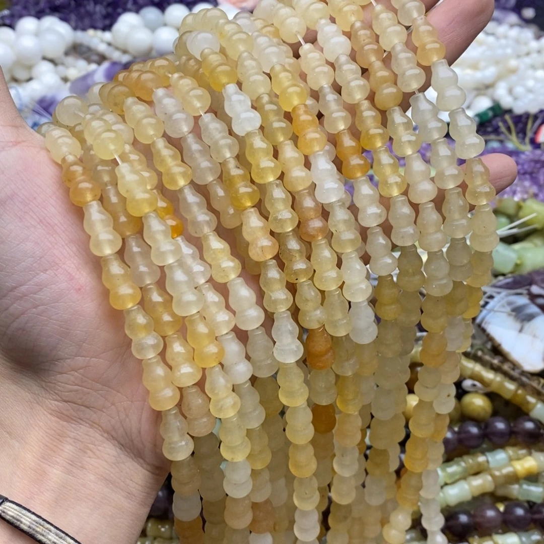 未镶嵌玛瑙/玉髓珠宝半成品一条天然8×14金丝黄玉葫芦