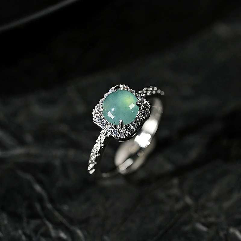 天然翡翠A货相思方糖戒指