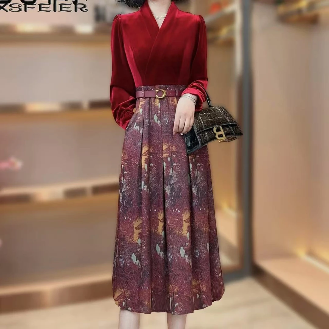 【香舍菲尔】[晖晖]高级感时尚印花法式收腰显瘦气质连衣裙-82531