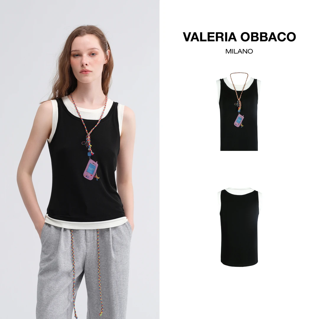 VALERIAOBBACO/瓦莱丽娅 奥贝科黑白色手机挂绳背心复古撞色百搭