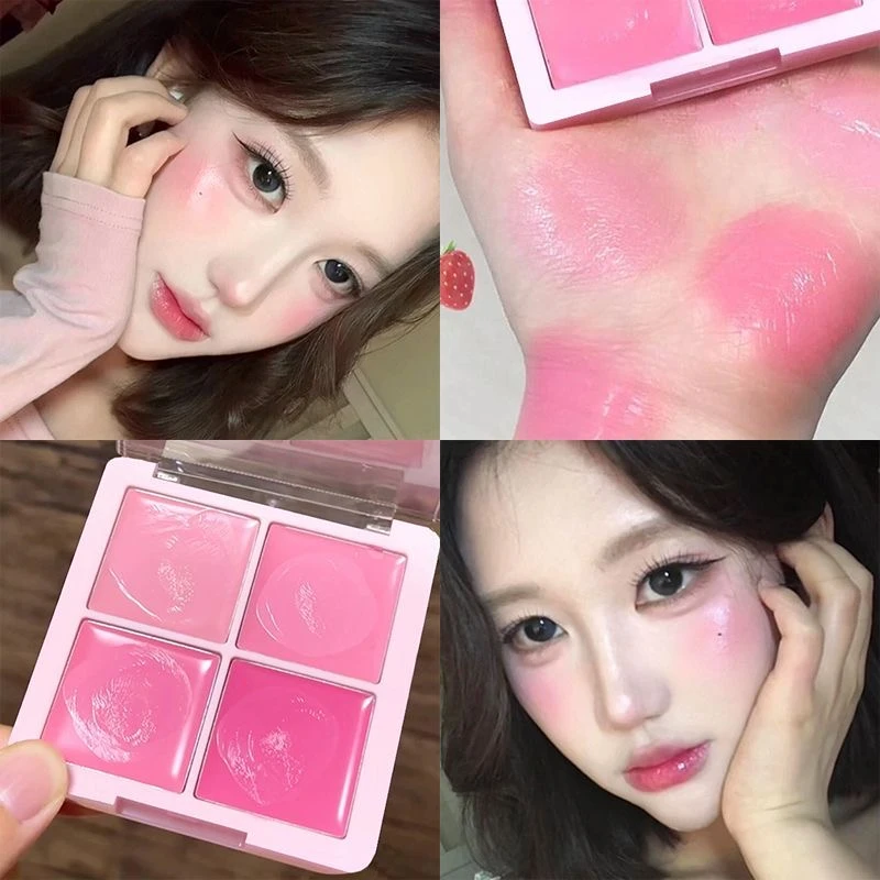 纯欲粉芭乐！四色腮红膏水光氛围腮红哑光提亮面部膨胀收缩色学生