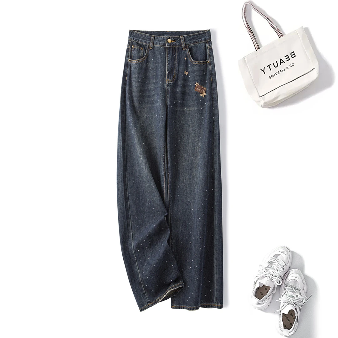 大码复古设计感休闲牛仔裤2025春季韩版高腰显瘦潮流直筒裤65505