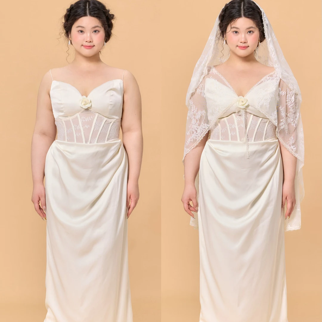 LaceMade大码女装 魔法奇缘 法式大码缎面轻婚纱鱼骨礼服裙生日裙