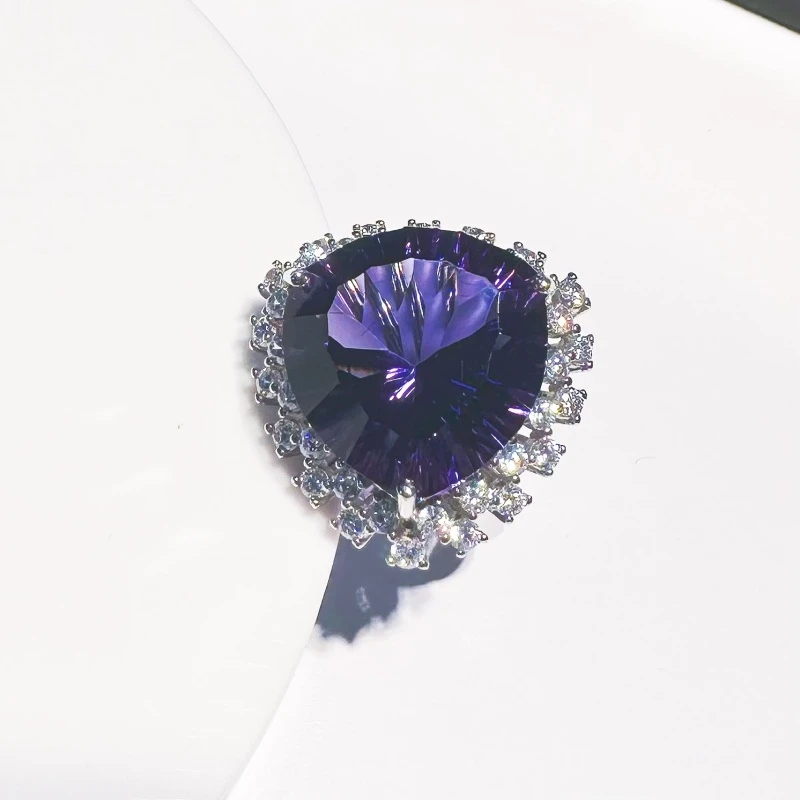 纯天然紫水晶戒指925银时尚设计款