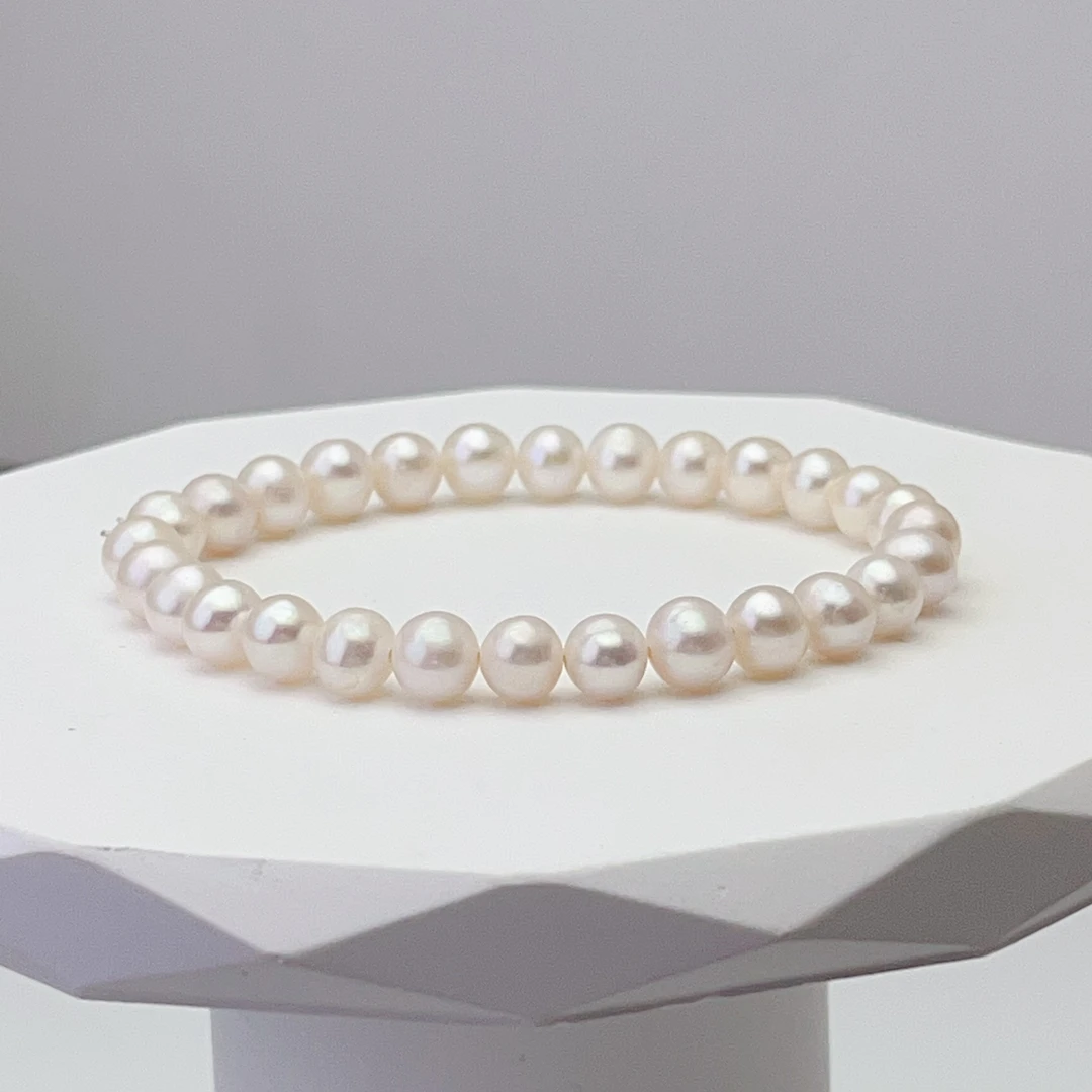 【白泽】6-7mm淡水无核珍珠手链时尚百搭白色简约经典手链 DSL00630