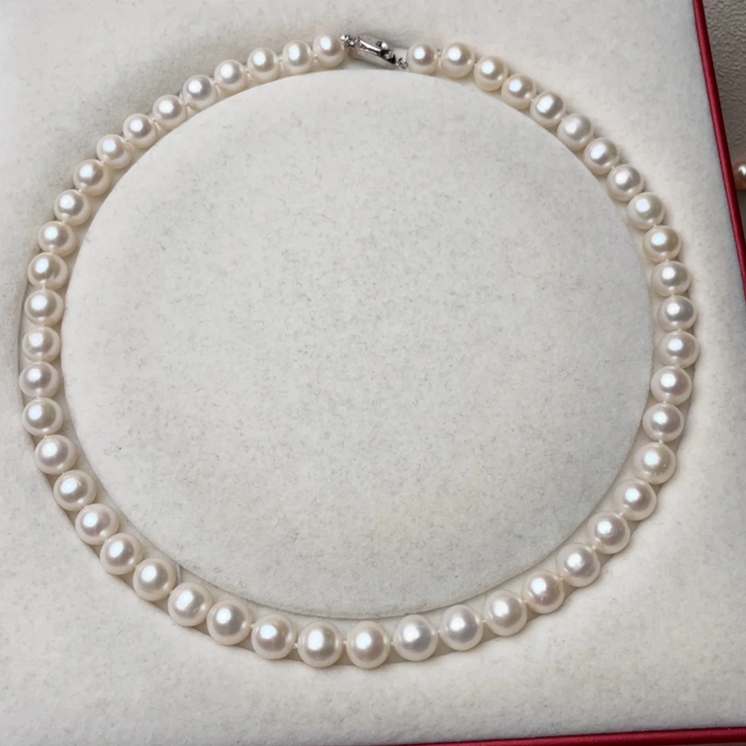 银S925镶嵌颈饰淡水珍珠8-9mm近正圆