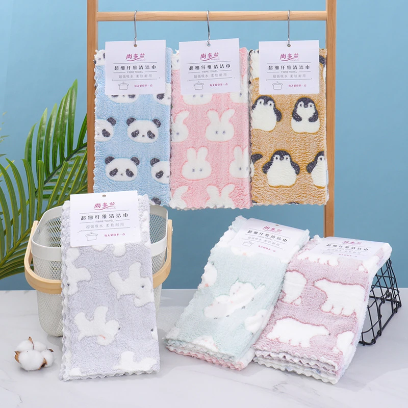 荞芬新款卡通印花小毛巾多功能居家洗碗布厨房抹布吸水速干清洁巾