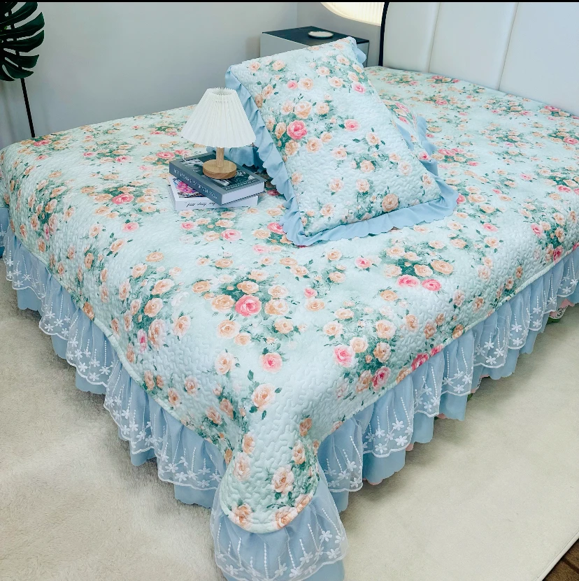G【春夏新款]2025年新款加厚百百亲肤绵蕾丝花边床裙版床盖X