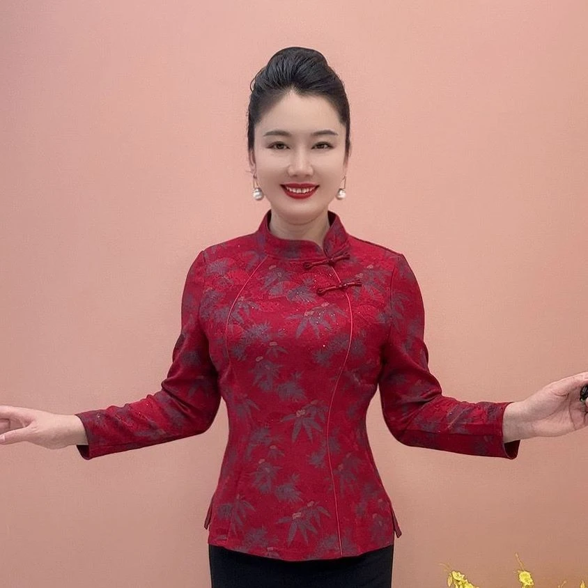 新款不加绒提花复古盘扣套头打底时尚上衣中老年妈妈