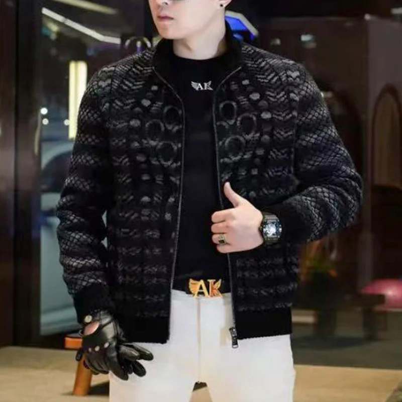 【清福利】冬季百搭时尚韩版帅气潮流针织夹克男士个性休闲保暖外套