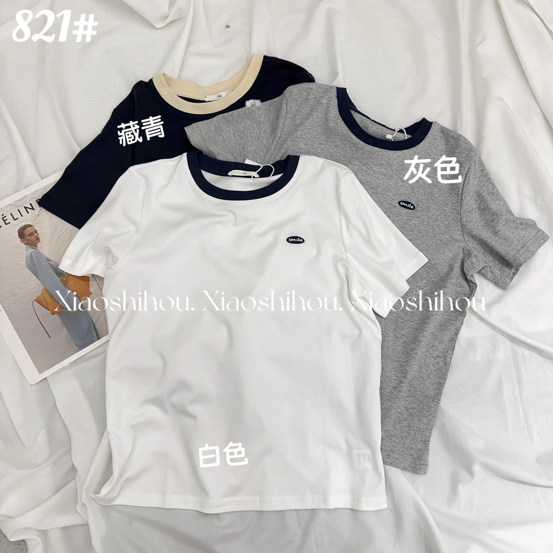 小时候女装店拼领子英文T恤是821