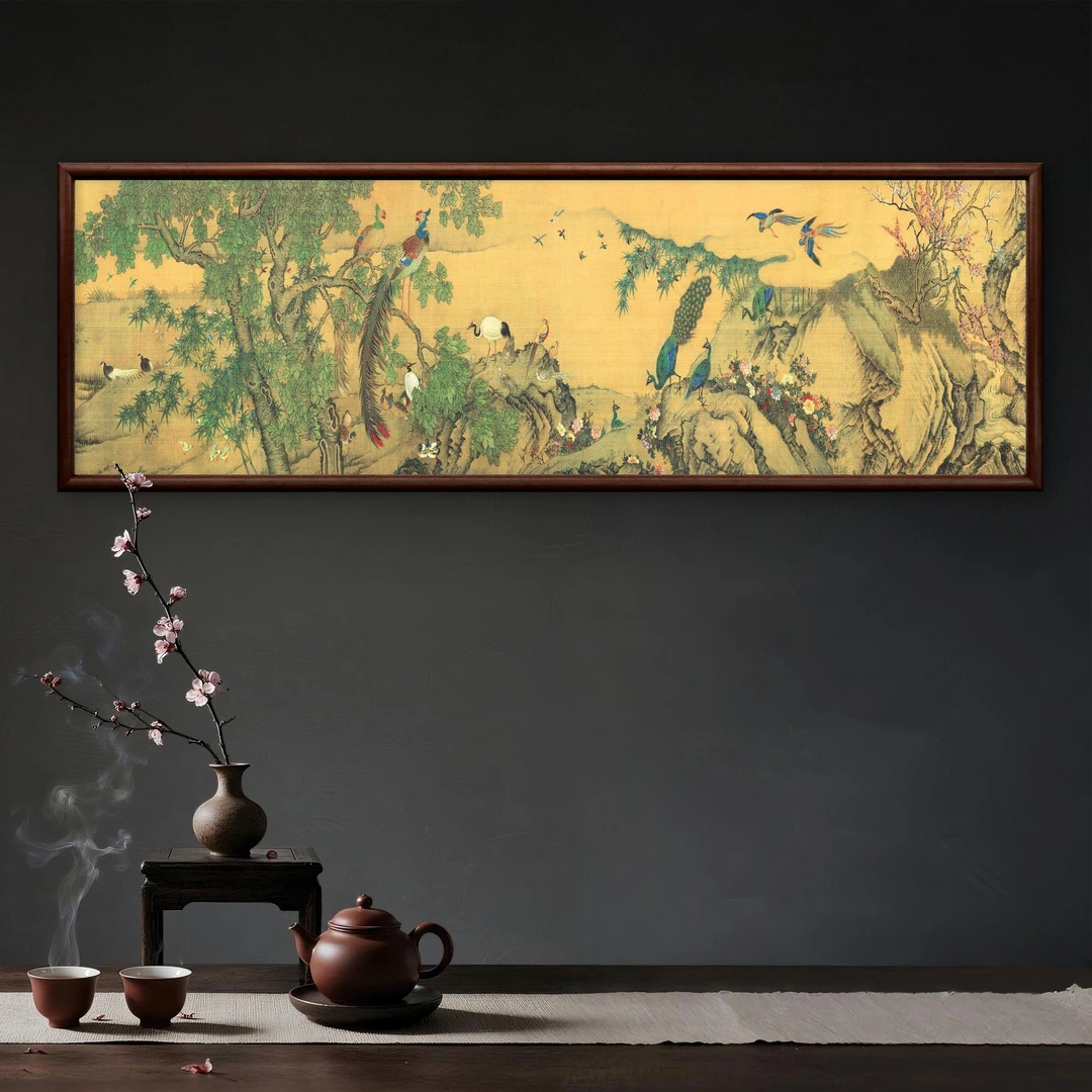 094-40*120百鸟朝凤装饰画实木玄关书房茶室客厅挂画