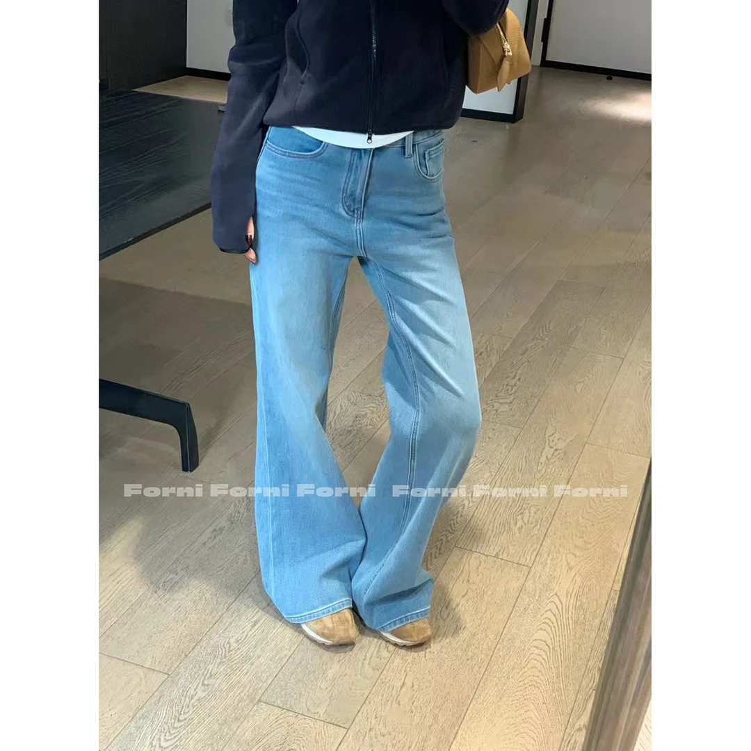 小番茄定制 FORNI 人鱼牛仔 法式复古水洗加绒微喇牛仔裤
