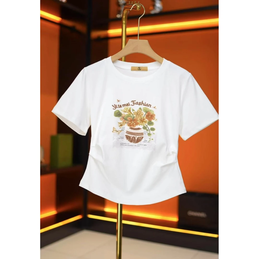 夏季新款鎏金花语刺绣T恤Q25BT2324