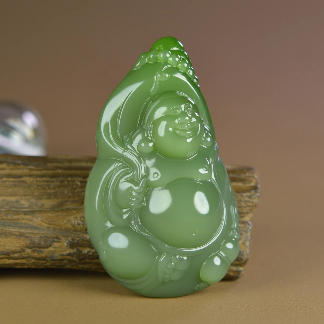 和田玉俄料碧玉精品纯手工精雕佛公吊坠（68.2g/66.5*39.6*20.2mm）