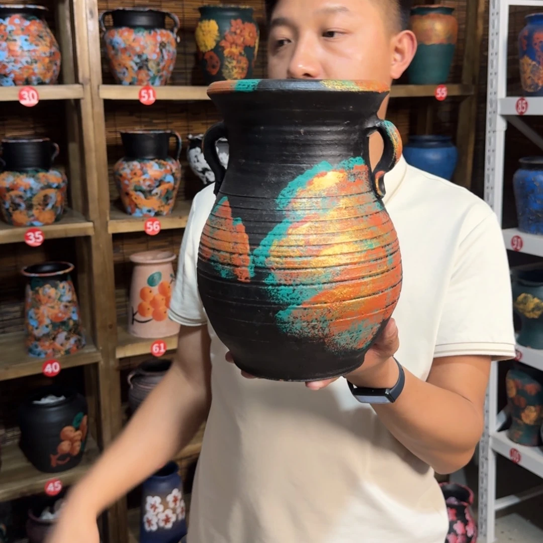 红陶浮雕花盆炸炸炸