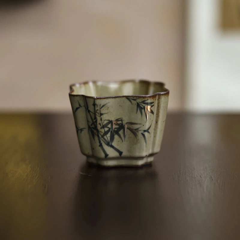 阿茶 仿古描金竹四方主人杯（Q3704）