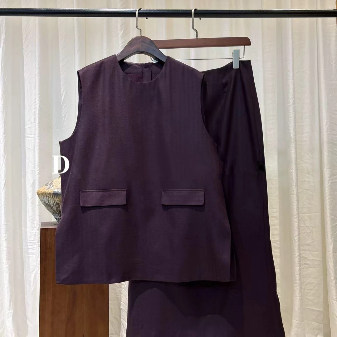 亚麻天丝时尚套装宽松休闲百搭复古马夹夏季女士套装纯色