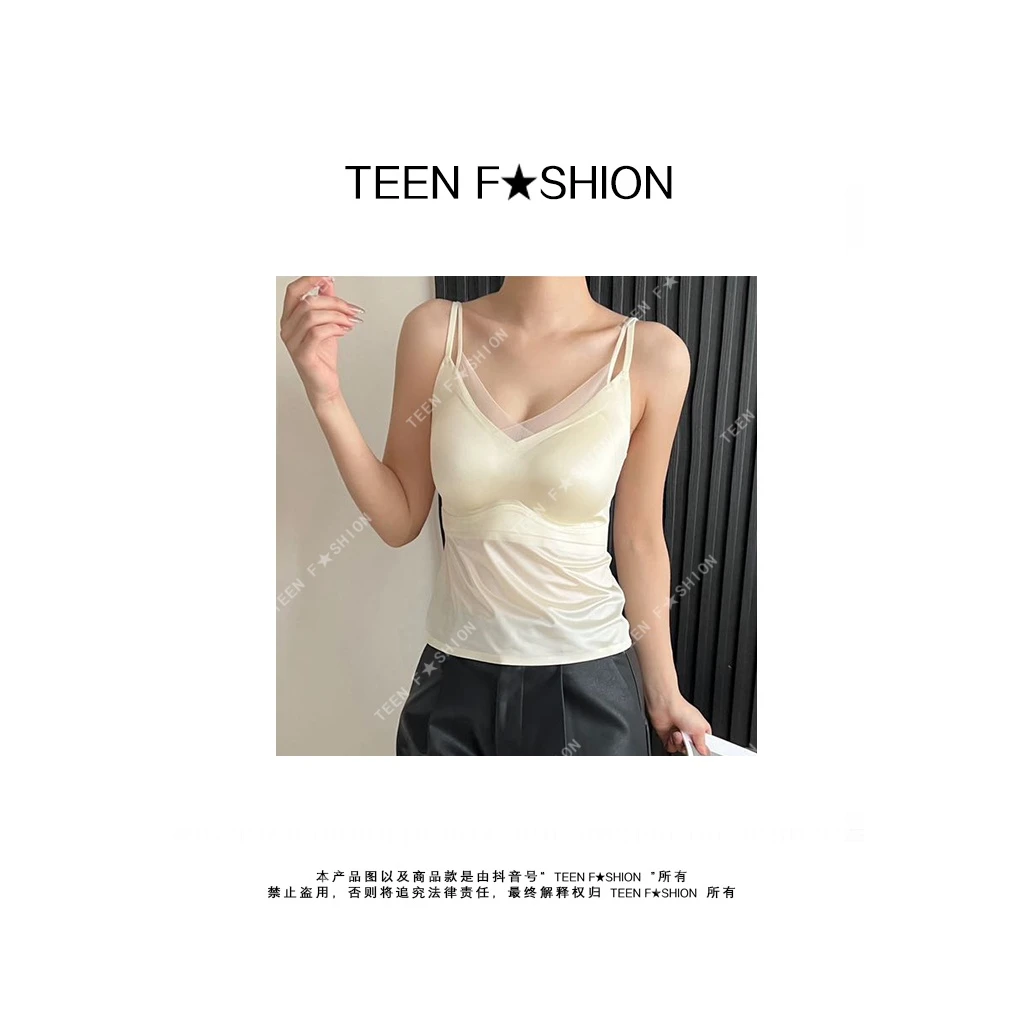 TEEN FSHION无袖女式背心桑蚕丝美背文胸抗菌绸缎莫代尔吊带内搭