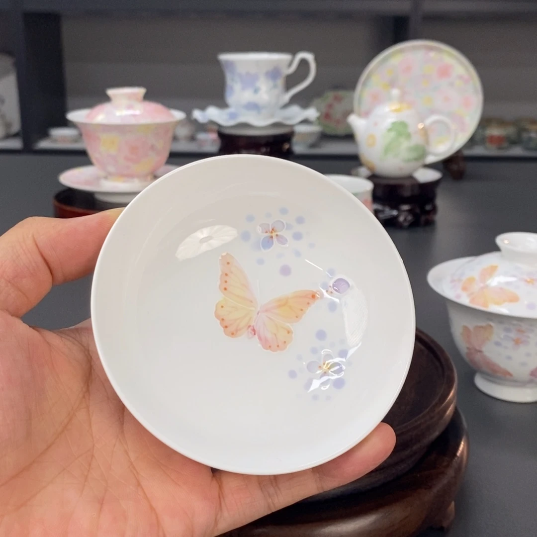 蝶恋花品茗杯手绘釉下高温