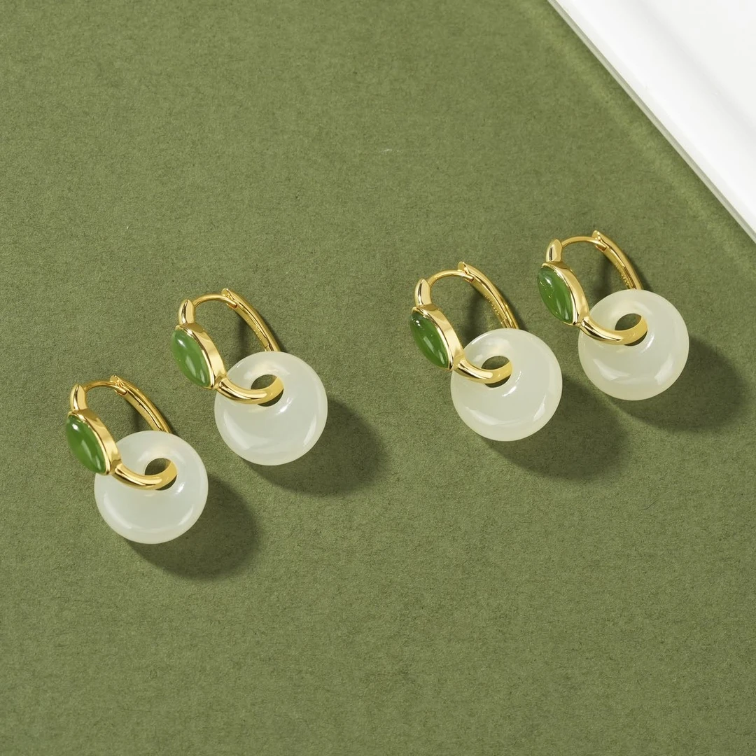 【云上菁菁】S925银和田玉耳扣-多样性发其一-14mm-DS45799（WJ）