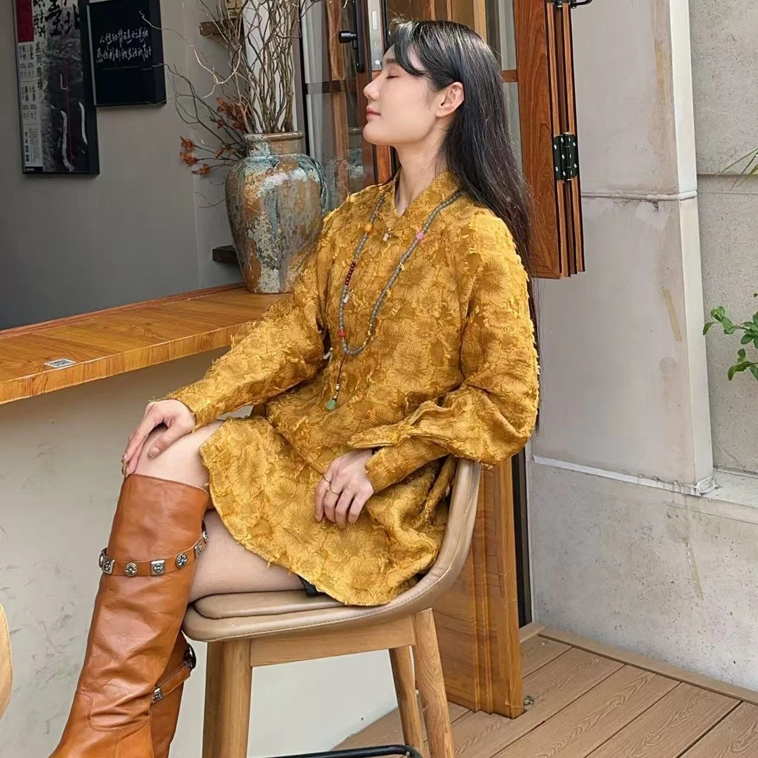 【小许夫妇】双色斜襟中长款衬衫新中式简约百搭调性 国风衬衣