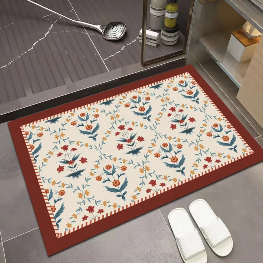 轻奢小红花【80×120cm】硅藻泥入户玄关厨房地垫防滑防油免洗耐脏垫