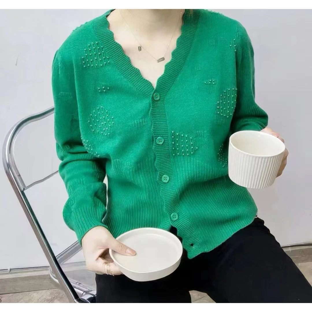 【玉姐家】钉珠设计感减龄冬季时髦复古圆领毛衣90-140 新选f714